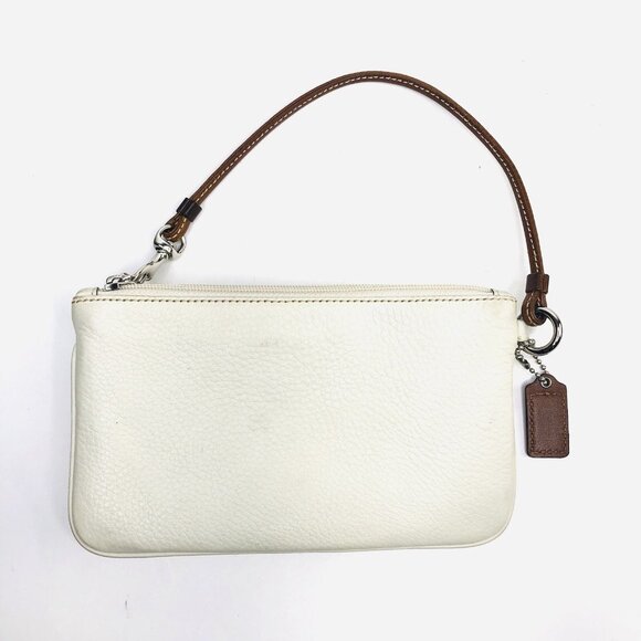 Vintage COACH Off White Brown Leather Wristlet Wallet Clutch Pouch Bag Eyelets - Picture 3 of 12